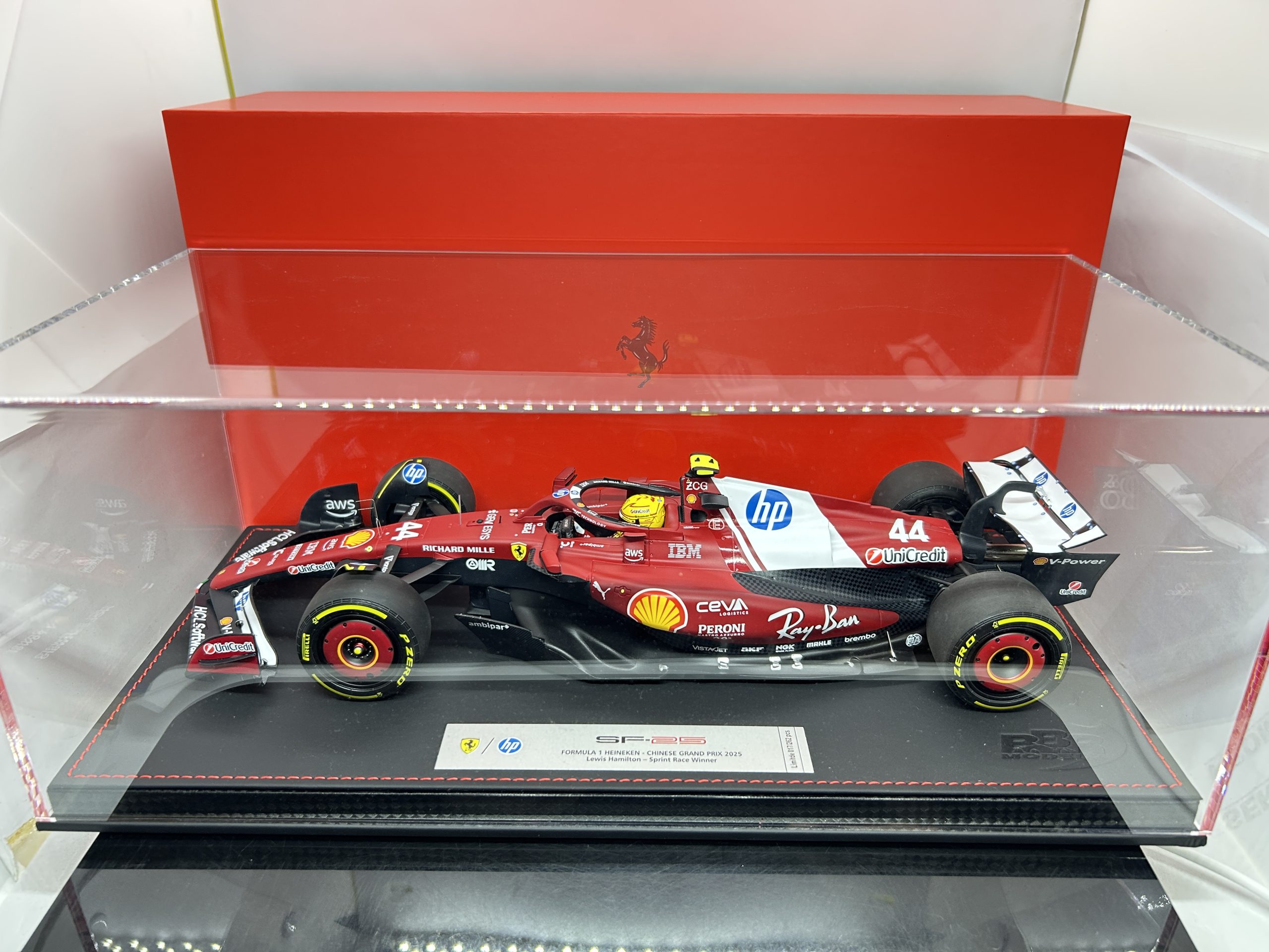 BBR P18267A44DIE 2025 FERRARI SF25 #44 LEWIS HAMILTON SPRINT RACE WINNER CHINA 2025 L/E1:18 SCALE
